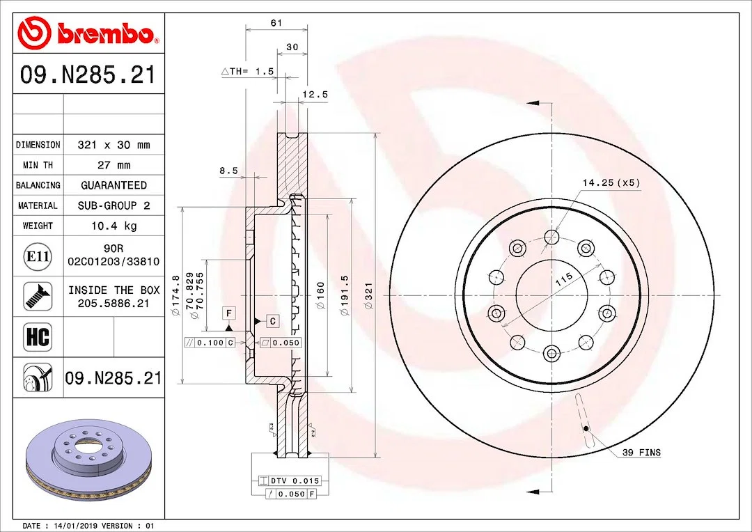 09N28521C02 – BREMBO Brake Rotor, Vented One Piece Design Wheel Bolt Pattern 5 x 115 Millimeter 321 Millimeter Diamet...